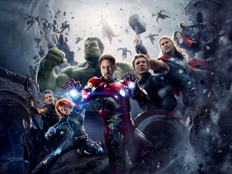 A collage with all of the characters from the Avengers .