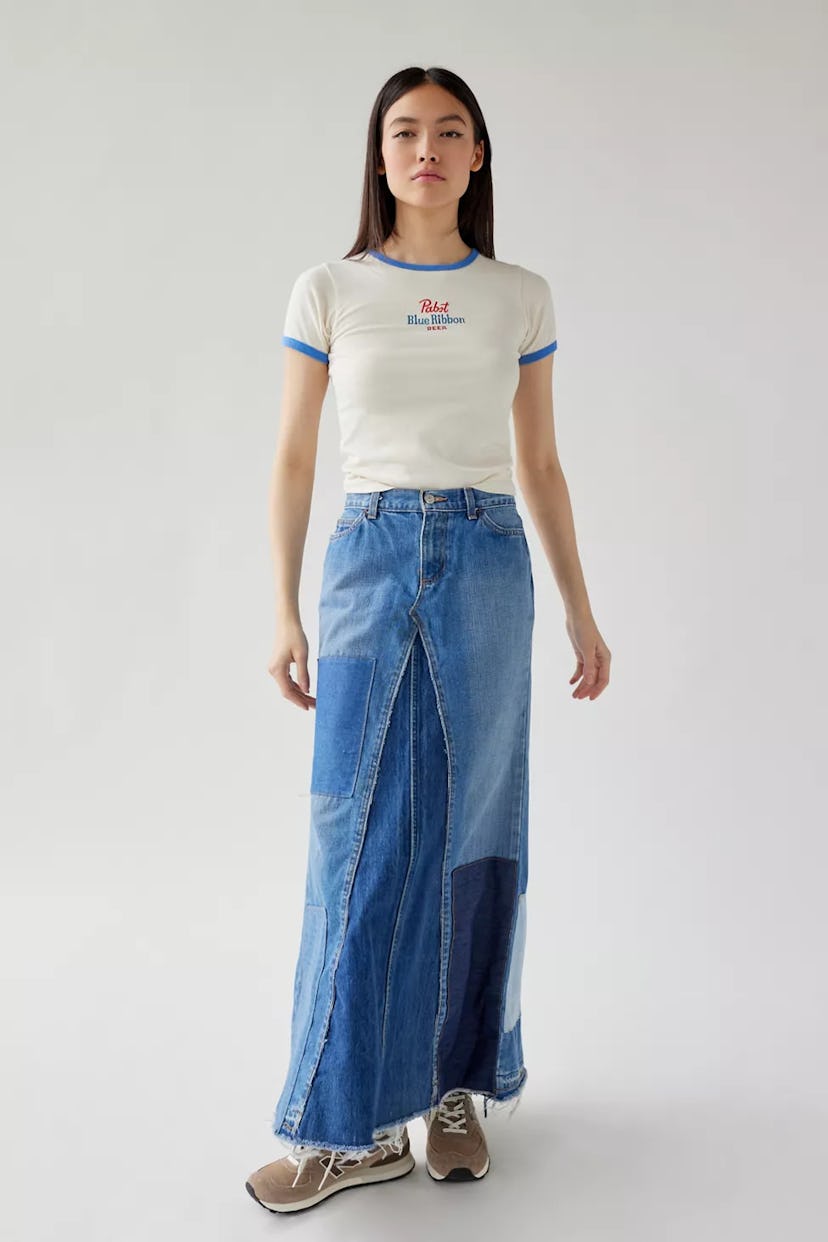 Urban Renewal Remade Pieced Denim Maxi Skirt