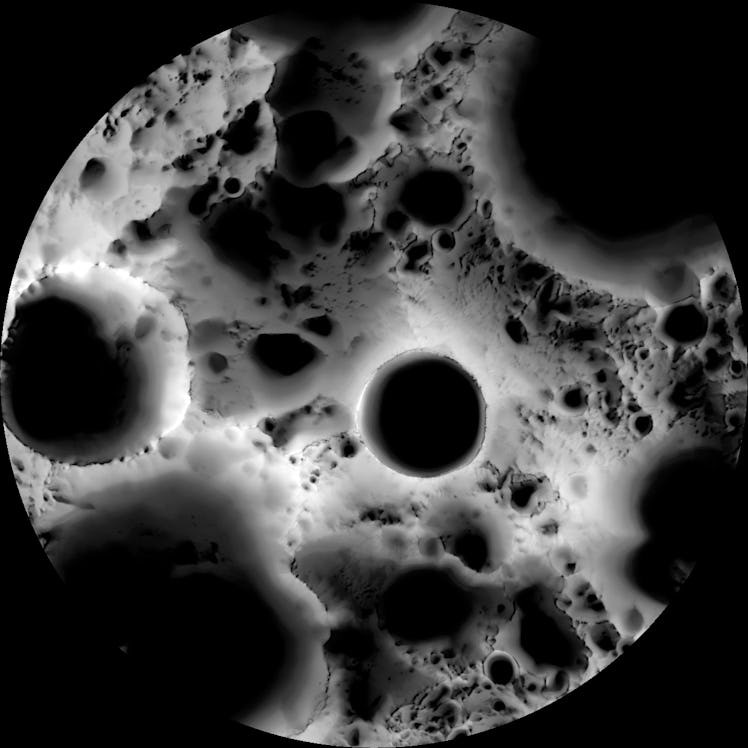 An image of the lunar south pole including the Shackleton crater.