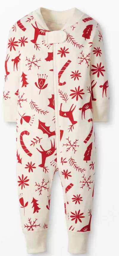 The Holiday Baby Zip Sleeper In Scandicane is one of the best Hanna Andersson holiday pj styles.
