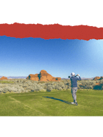 Man on golfing friend vacation in Arizona teeing off