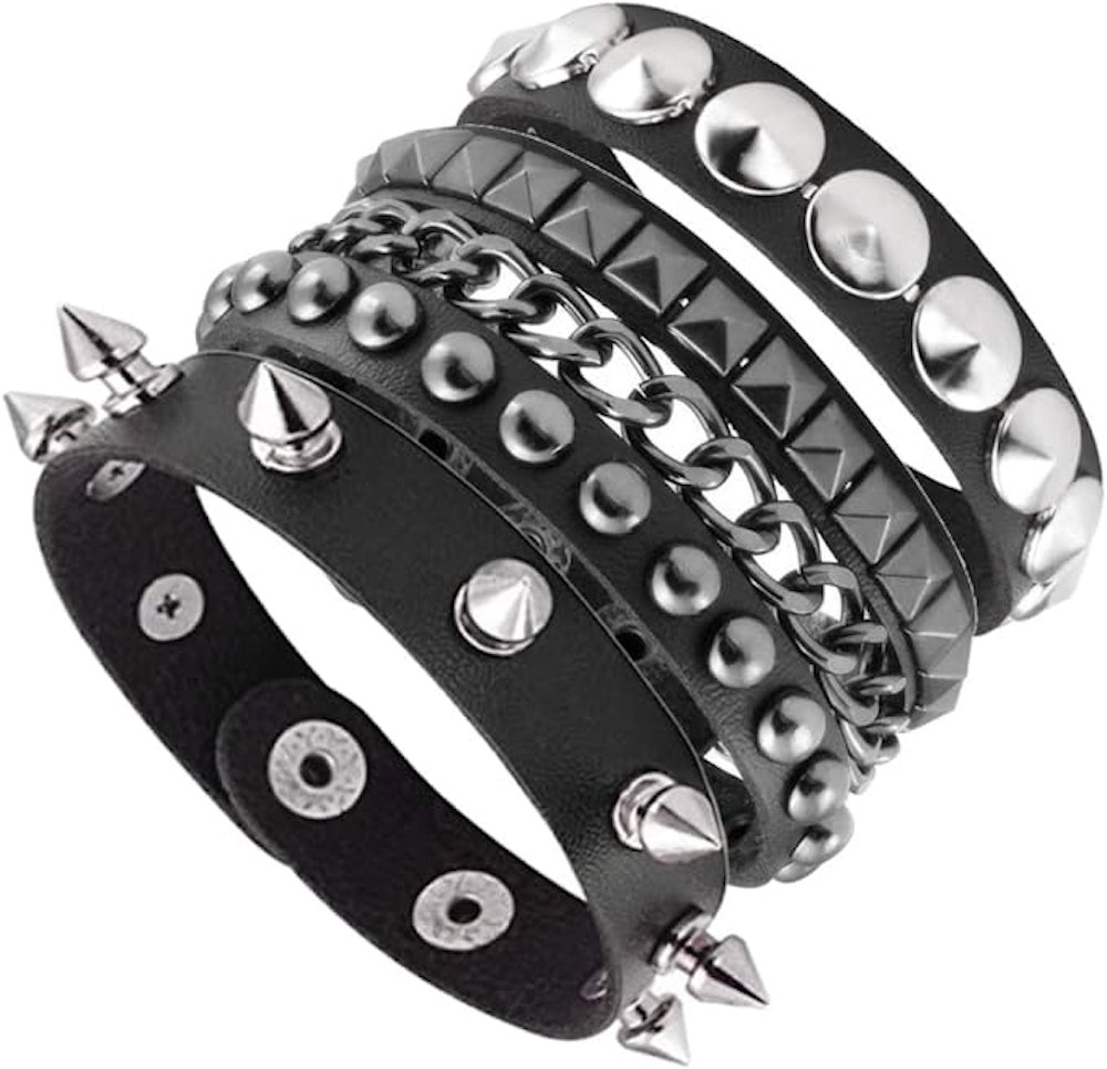 Black Leather Wristband with Metal Studs
