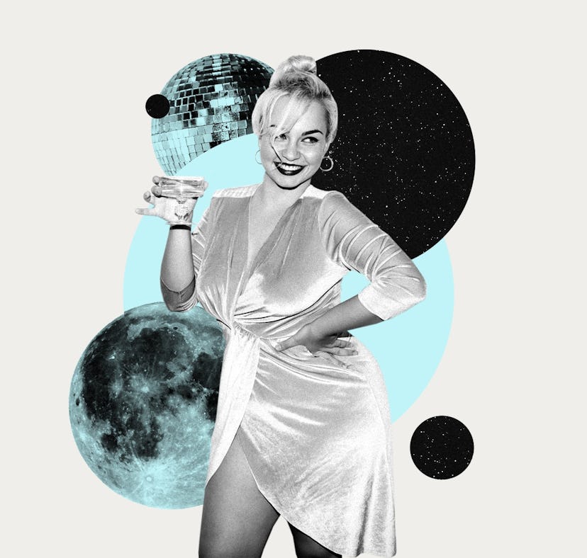 Young woman celebrating New Year's Eve (NYE) 2022 with her horoscope.