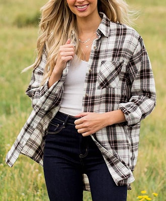 NUOREEL Plaid Button Down Top