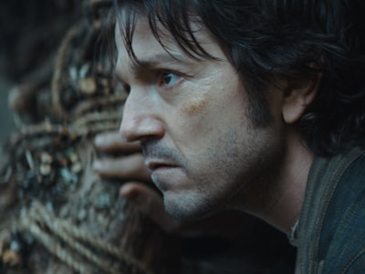 A side-view of Diego Luna with a serious facial expression as 'Andor'