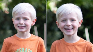 A dad uses a simple trick to get his son to give a natural smile for photos. 