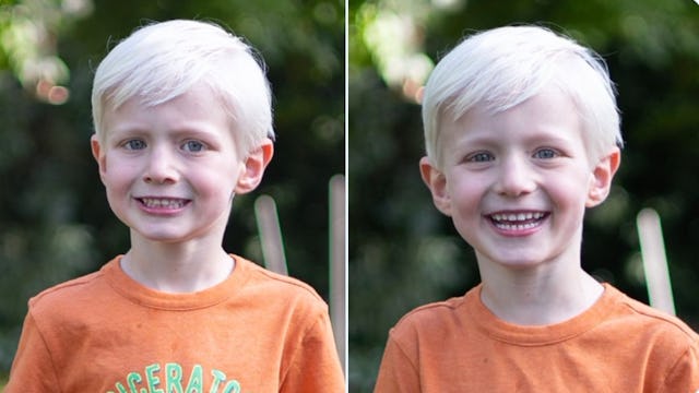 A dad uses a simple trick to get his son to give a natural smile for photos.