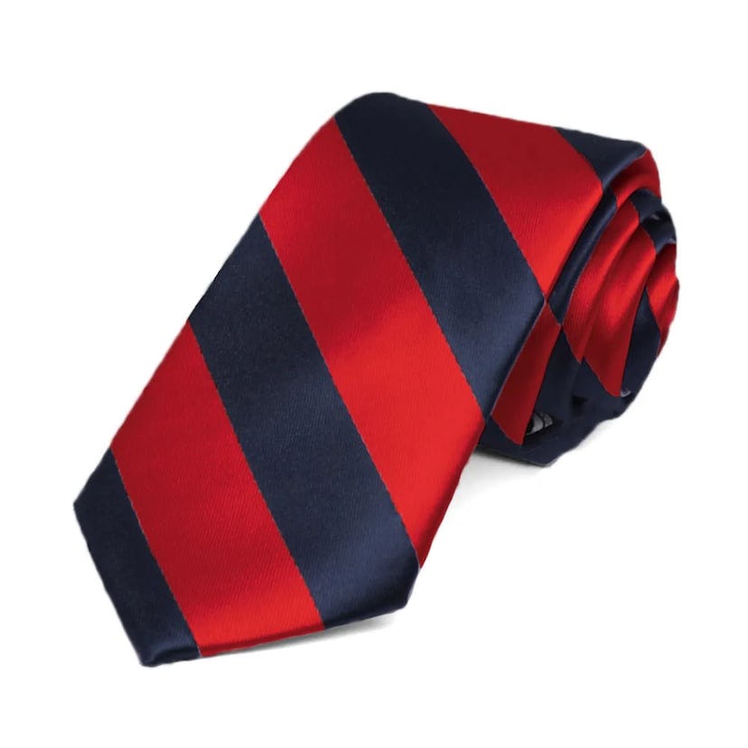 Red and Navy Blue Striped Slim Tie