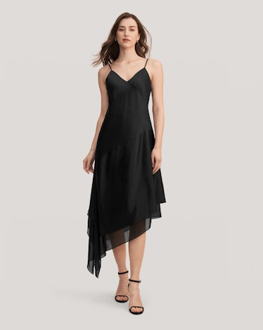 LILYSILK black asymmetric cami dress\