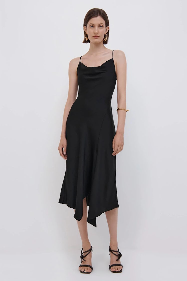 Jonathan Simkhai black asymmetrical slip dress