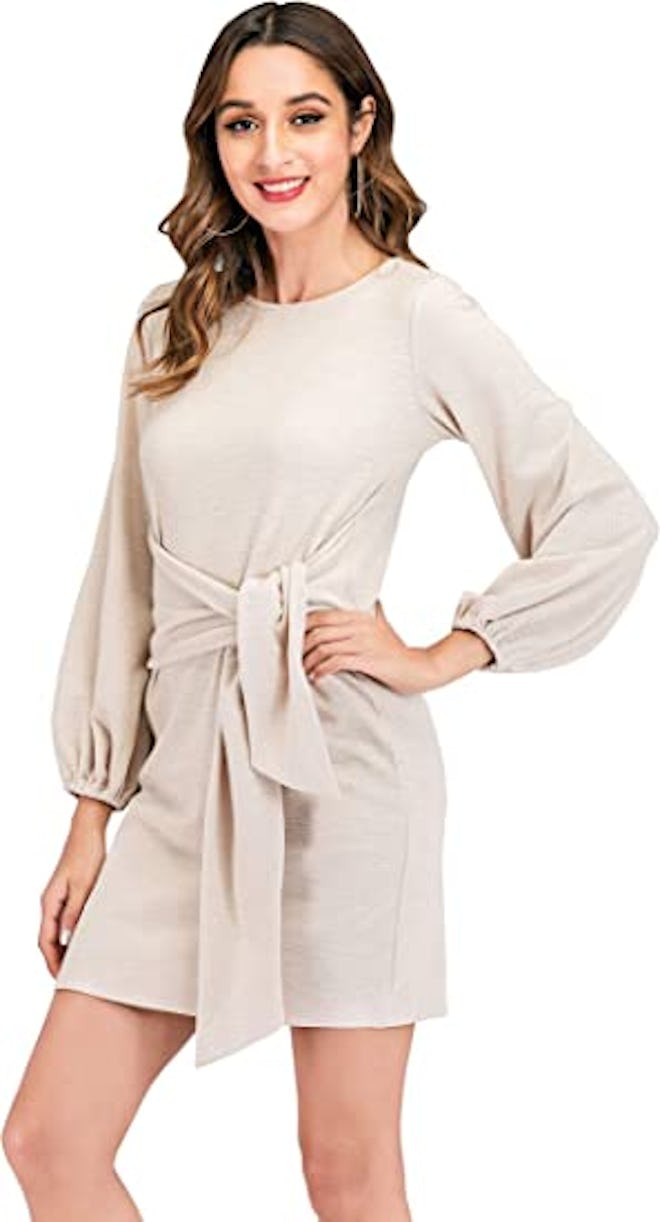 R.Vivimos Bodycon Tie Waist Sweater Dress