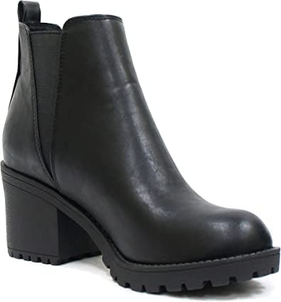 Soda Origami Lug Sole Mid Heel Ankle Bootie