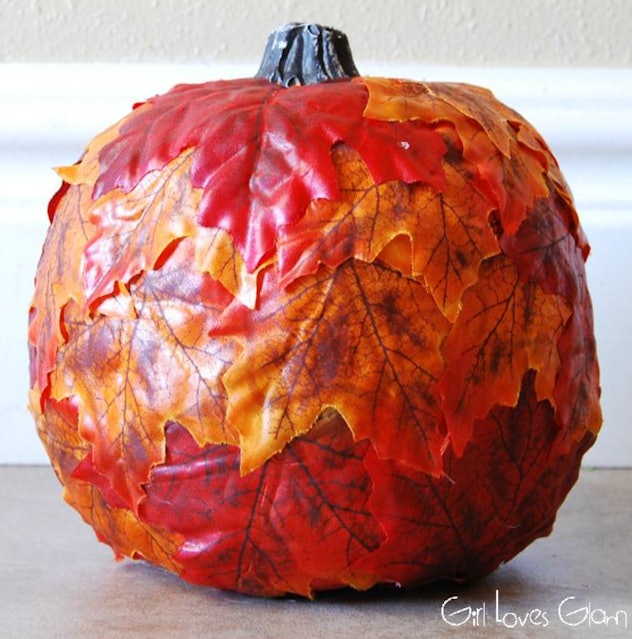 Leaf-covered pumpkin craft
