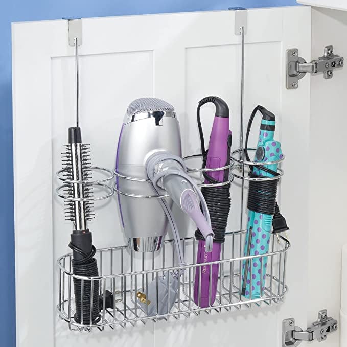 mDesign Metal Over Door Bathroom Tool Organizer