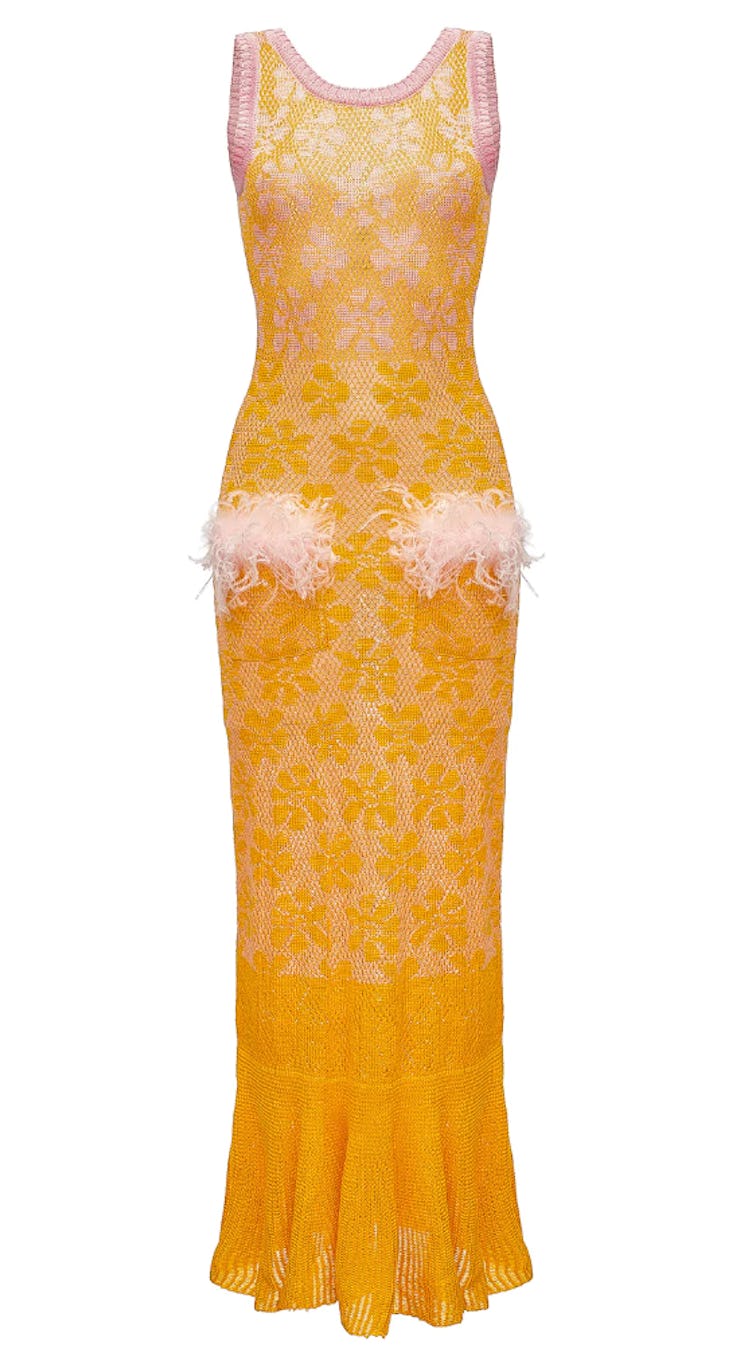 Andreeva Yellow Knit Dress With Feather Details