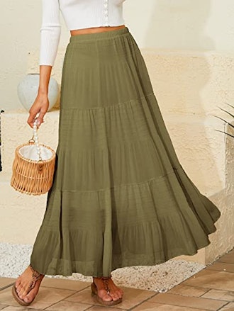 NASHALYLY High Waist A-Line Maxi Skirt