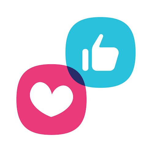 Stock image of a thumbs up and heart emoji