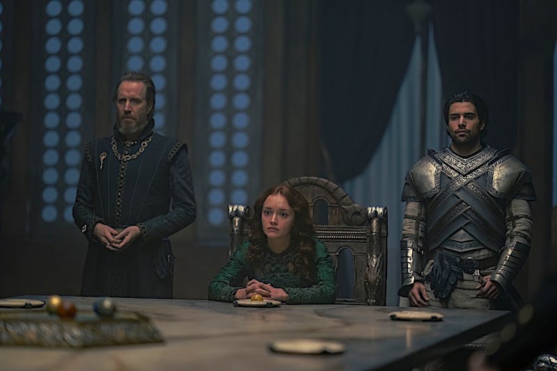 Scene from House of the Dragon TV show with three characters