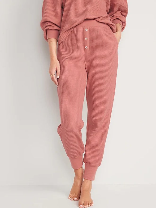 High-Waisted Waffle-Knit Pajama Jogger Pants