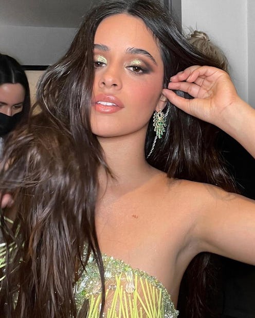 Camila Cabello sparkly eye makeup in gold by Patrick Ta