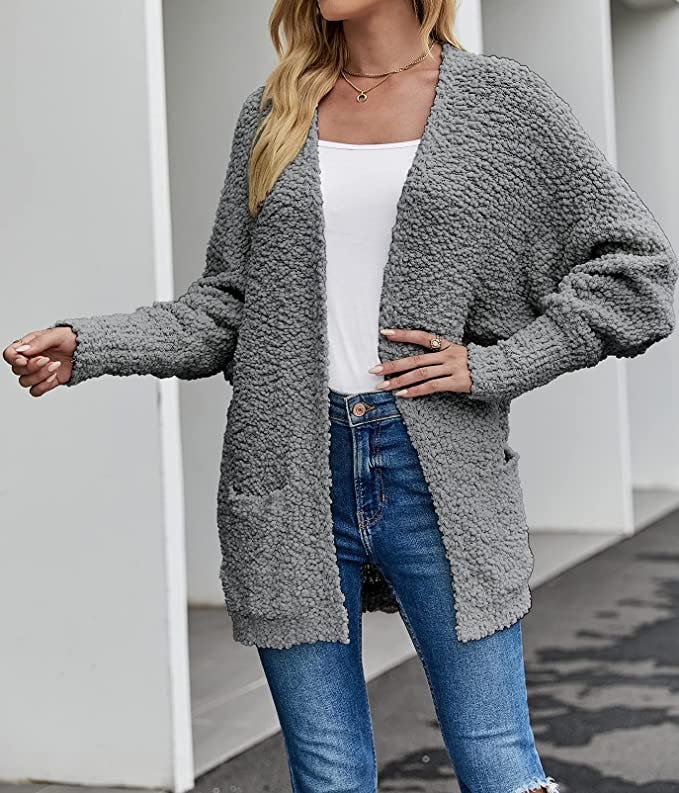 MEROKEETY Fuzzy Sherpa Cardigan