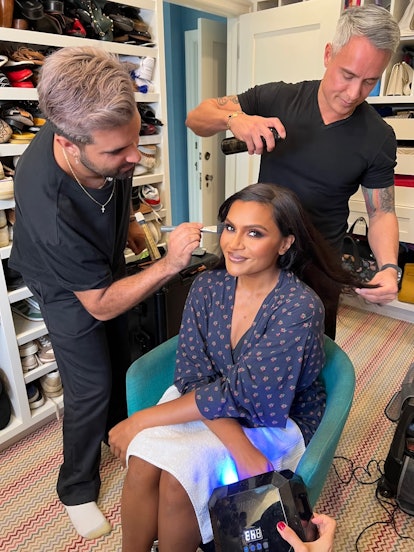 Mindy Kaling with stylists Ernesto Casillas, Yoko Sakakura, and Marc Mena