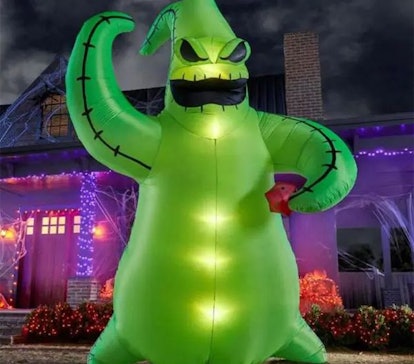 A green inflatable oogie boogie halloween decoration