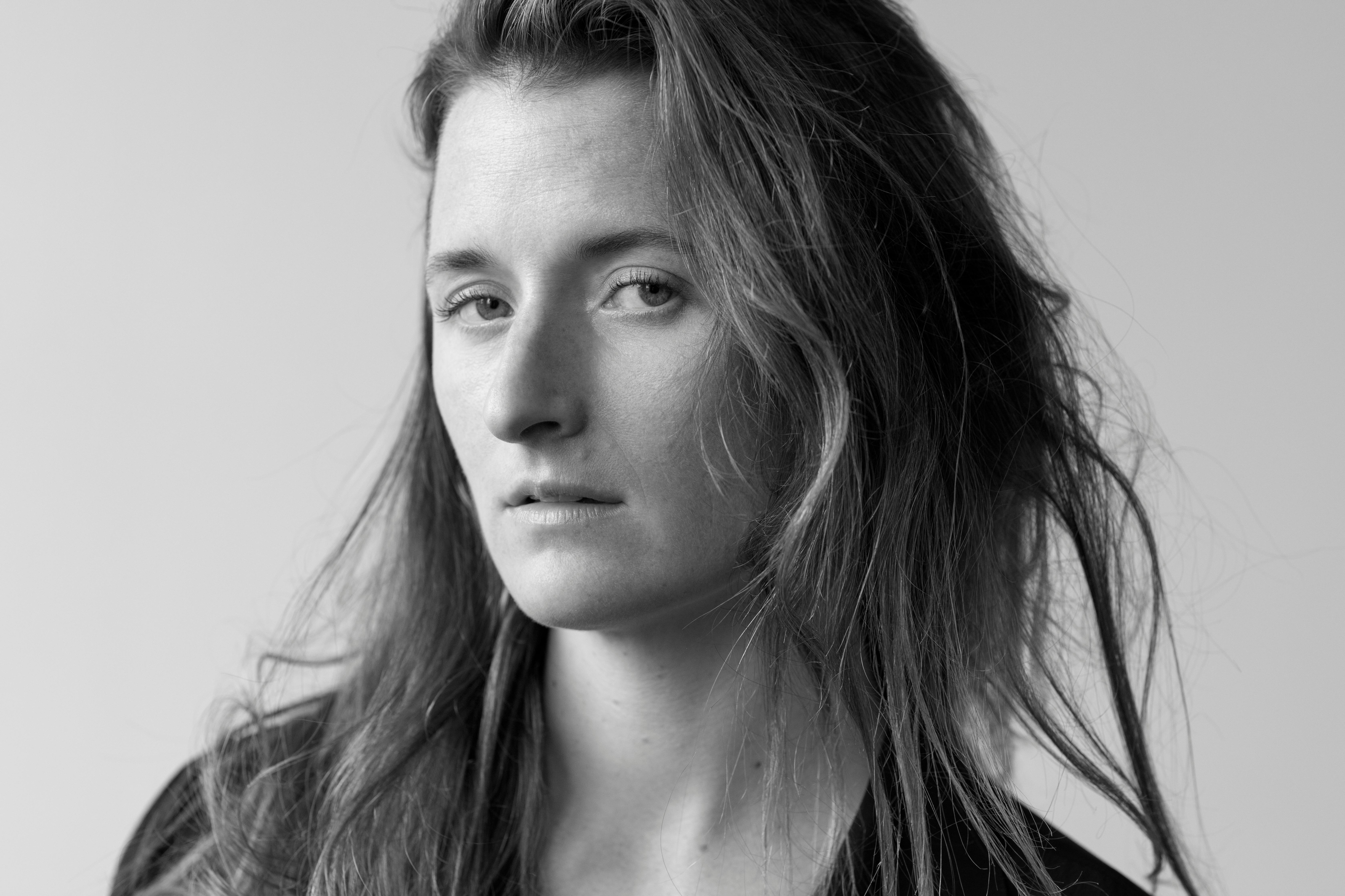 A black and white portrait of Grace Gummer by French photographer Brigitte Lacombe