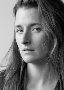 A black and white portrait of Grace Gummer by French photographer Brigitte Lacombe