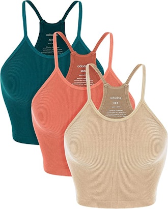 ODODOS Crop Rib-Knit Tank Top (3-Pack)