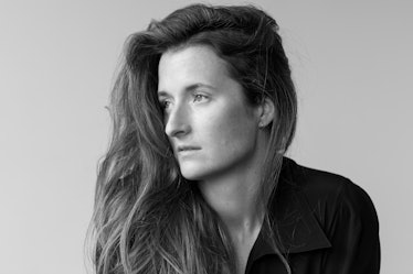 A black and white portrait of Grace Gummer by French photographer Brigitte Lacombe