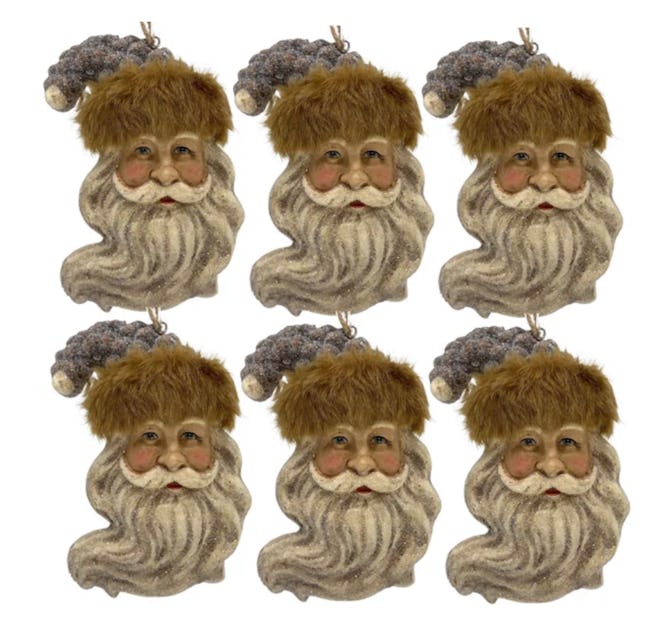 Holiday Time Set of 6 Santa Head with Fur Trim Hat
