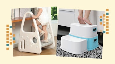 A two-part collage of two examples of the best toddler step stools