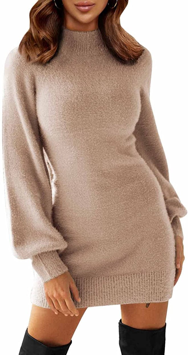 EXLURA Mock Neck Bodycon Sweater Dress