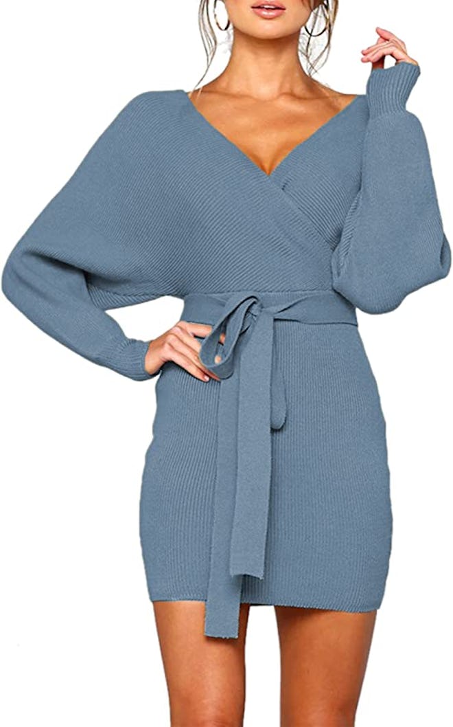 Mansy Mock Wrap Batwing Knit Sweater