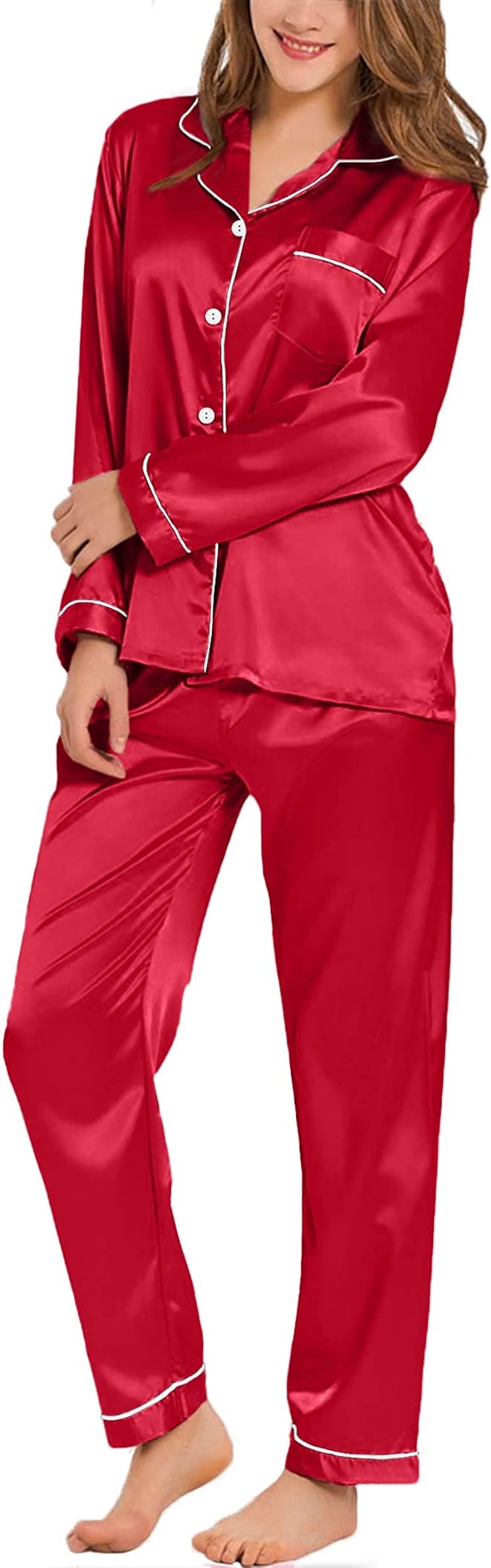 SWOMOG 2-Piece Satin Pajamas