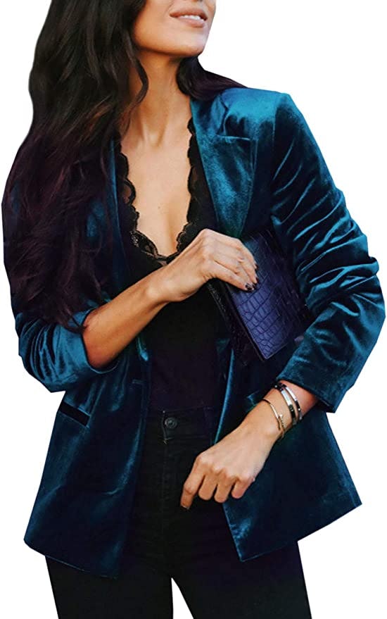 Futurino Velvet Open Front Blazer