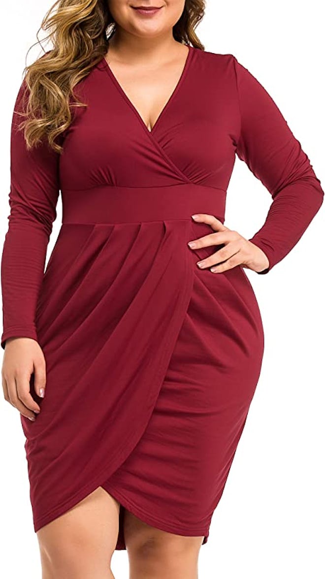 LAOLASI Long Sleeve V-Neck Bodycon Dress