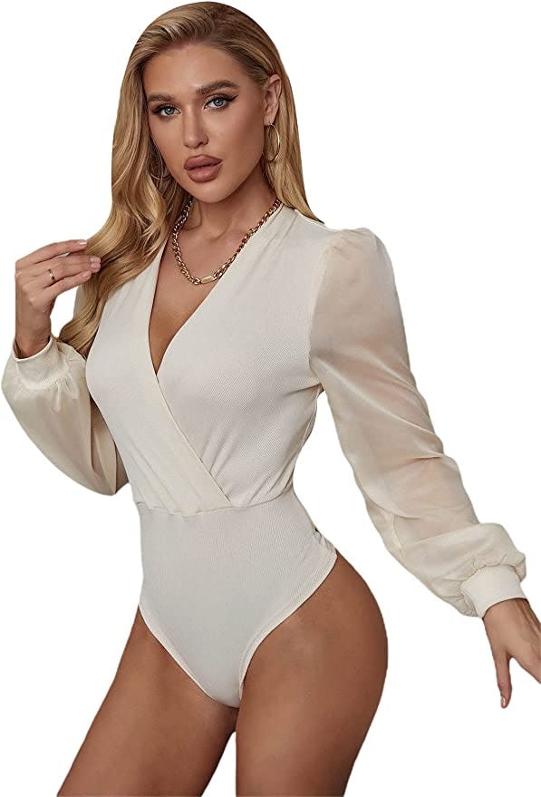 WDIRARA Long Sleeve V-Neck Bodysuit