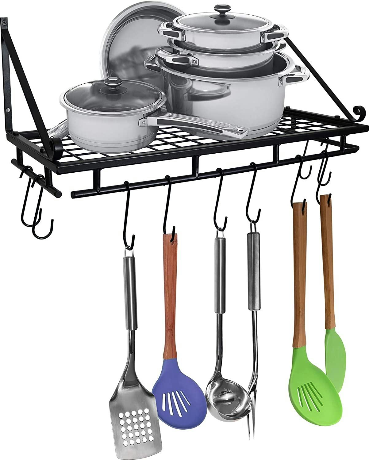 Greenco Wall Mounted Pot &amp; Pan Organizer Shelf