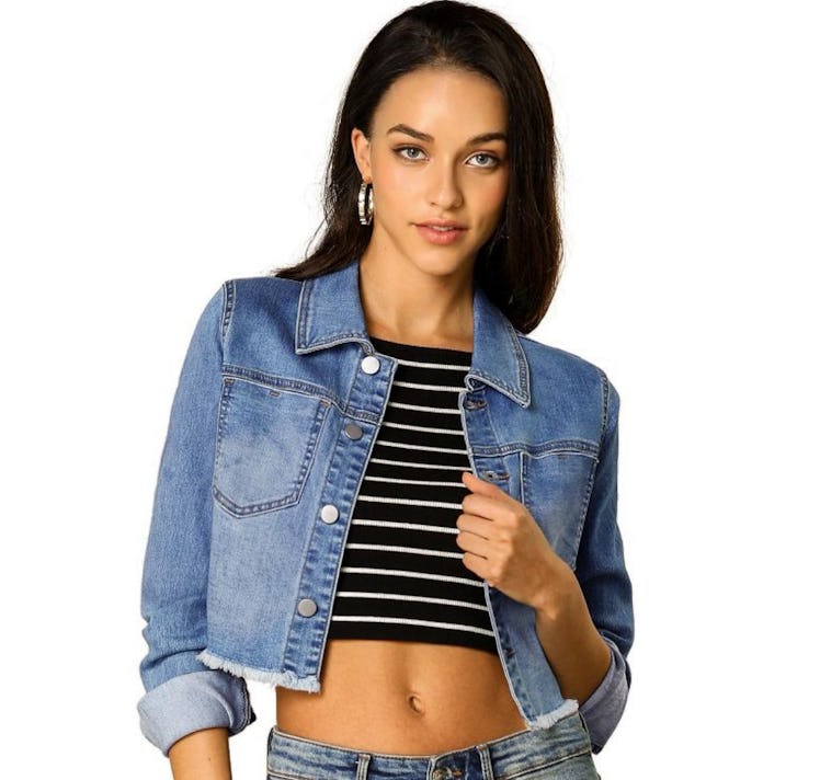 This cropped jean jacket is a great 'Legally Blonde' Halloween costume.