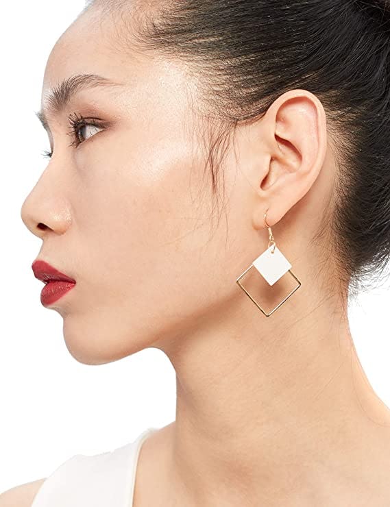 La Raffine 14k Gold Plated Square White Shell Drop Earrings