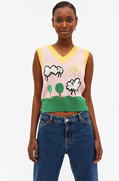 Knitted Pink Vest With Sheep