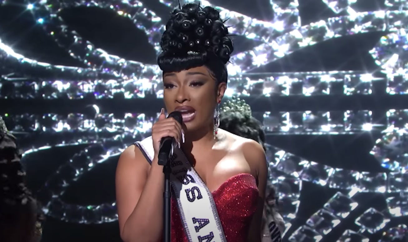 American rapper Megan Thee Stallion making her debut at Saturday Night Live show while joking around...