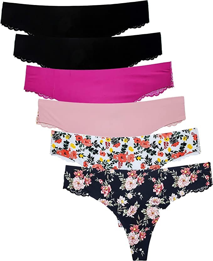 B2BODY No-Show Floral Lace Thongs (6-Pack)
