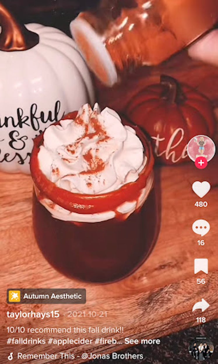 This apple cider fireball cocktail is a fall drink recipe from TikTok.