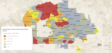 Map of homes without piped water in the Navajo Nation