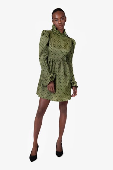 Olive green polka dot dress hotsell