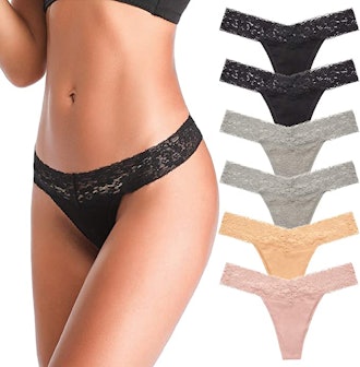 ANNYISON Cotton Lace Thongs (6-Pack)