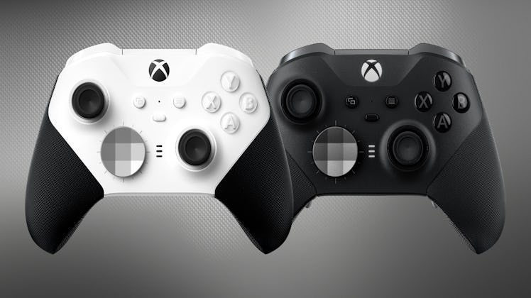 Two elite series controllers in black and white colors